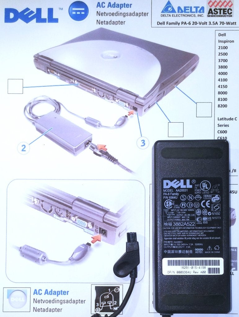 Dell PA-6 9346U 20V 3.5A 70W Adapter Latitude C510 C610 C810, Ophalen of Verzenden, Zo goed als nieuw, Dell.