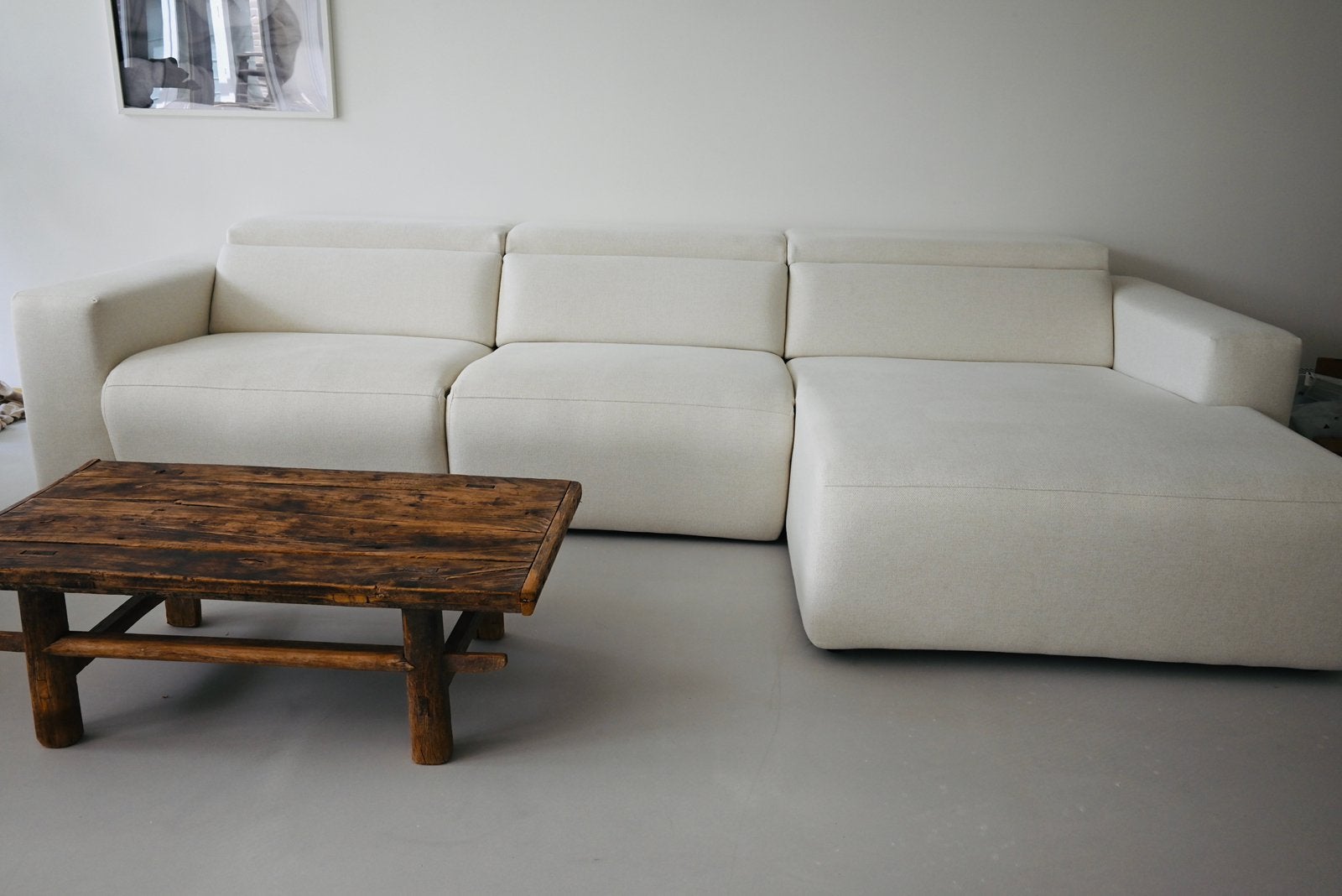 Hoekbank wit beige | ZGAN Zitmaxx Saskia met elektrisch, Ophalen, Hoekbank, 300 cm of meer, Zo goed als nieuw