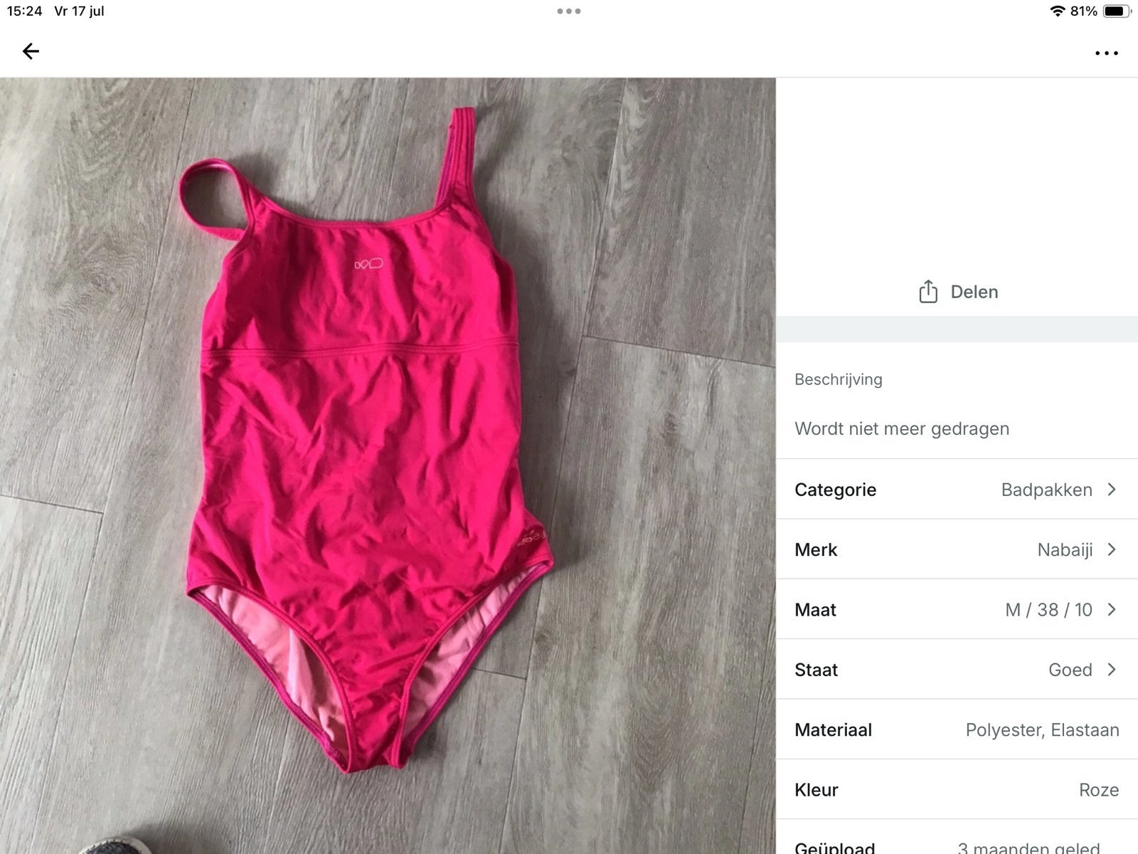 Decathlon Badpak Maat 38 Polyester/Elastaan, Ophalen of Verzenden, Badpak