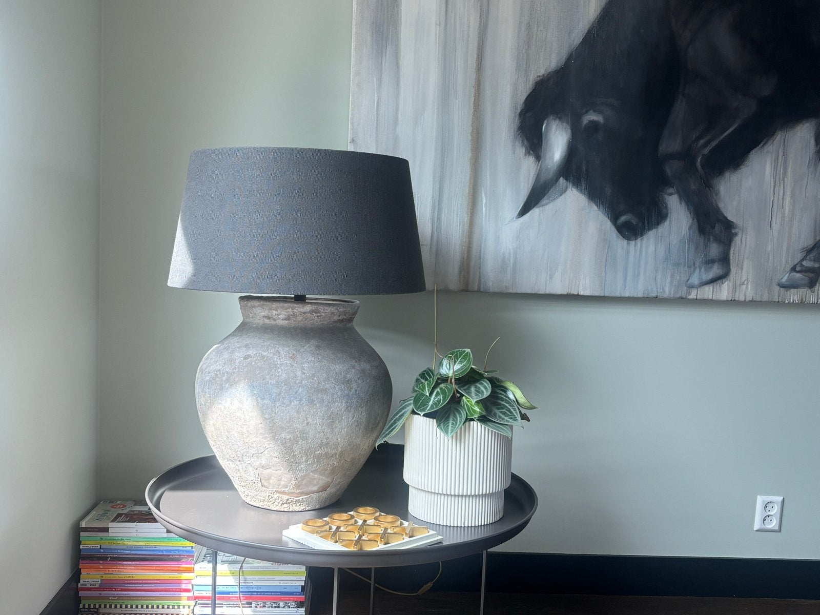 Authentieke kruiklamp met prachtig patina, Ophalen, Gebruikt, Keramiek, E27 (groot)
