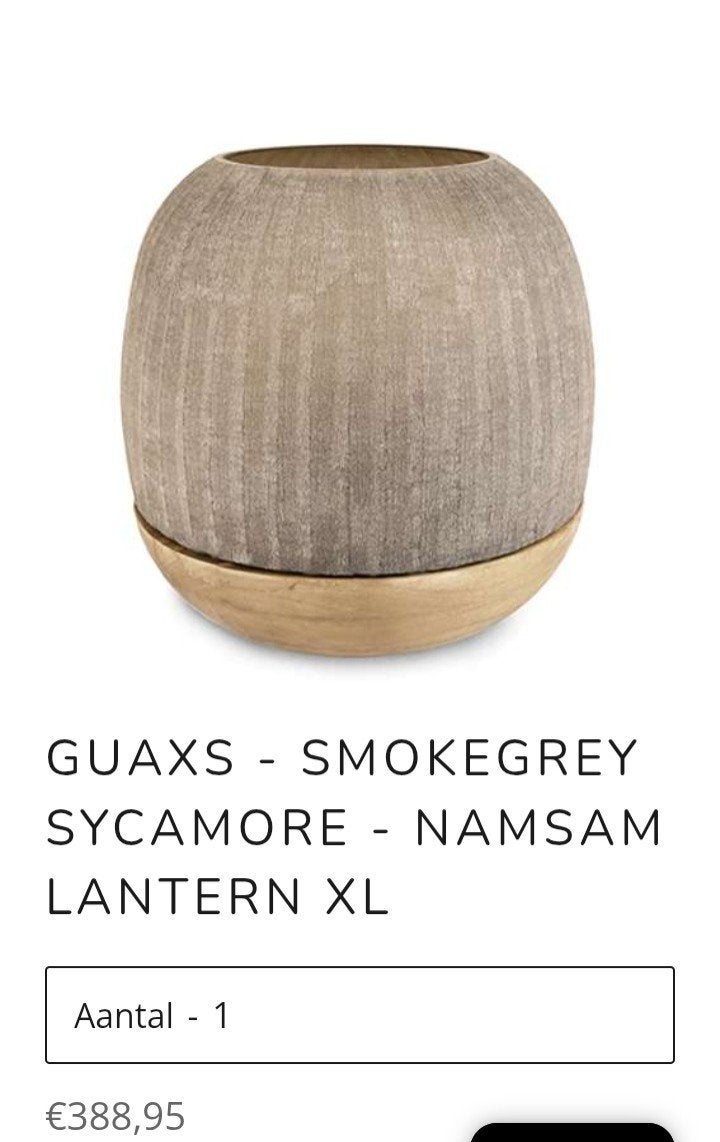 Guaxs Namsam Lantern XL - Smoke Grey Sycamore, Handgemaakt, Ophalen of Verzenden, Grijs, 33 cm