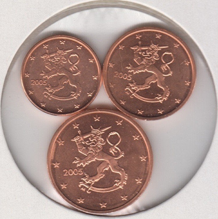 Finland setje 1, 2 en 5 eurocent 2005 alle UNC, Ophalen of Verzenden, Finland, Overige waardes, Setje