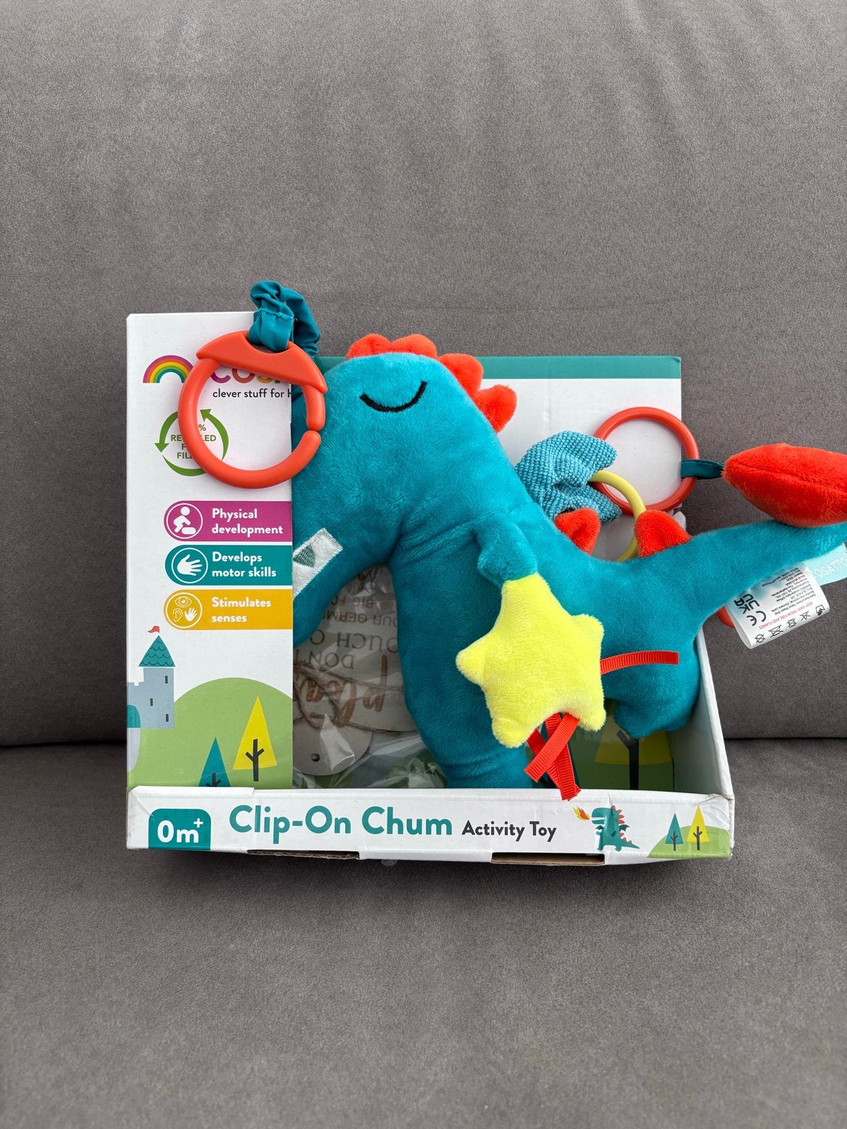 Cosatto Clip-On Chum Draak Activiteitenspeeltje Nieuw, Ophalen of Verzenden, Rammelaar