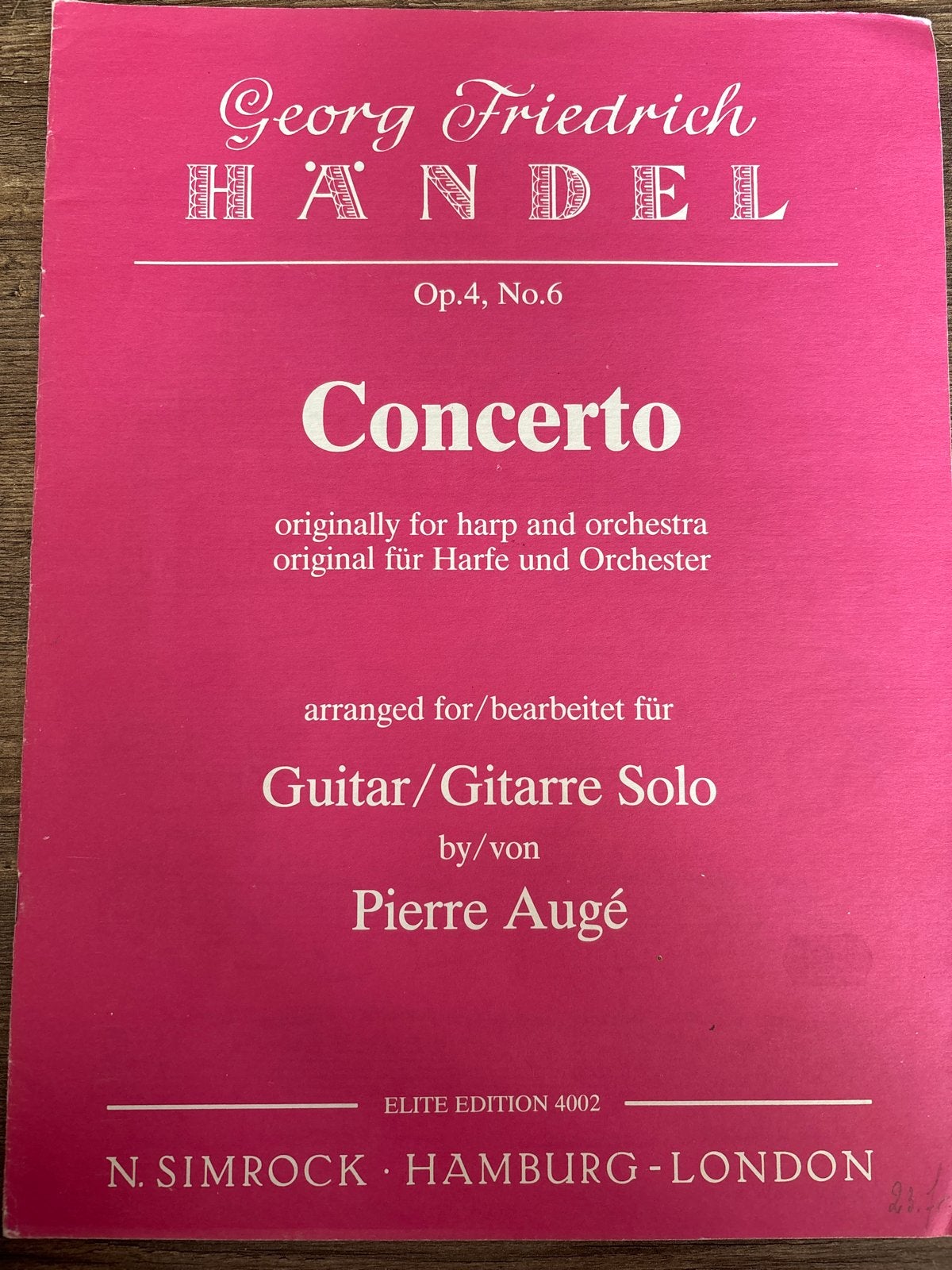 Georg Friedrich Händel - Concerto Op.4, No.6 Gitaar Solo, Klassiek, Ophalen of Verzenden, Artiest of Componist, Gitaar