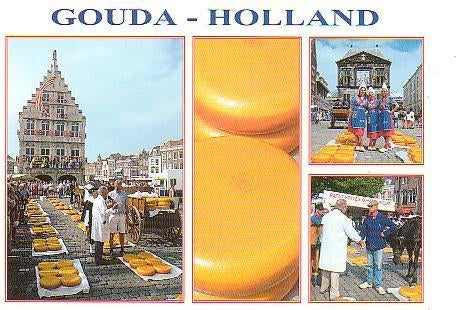 Ansichtkaart	Gouda	Kaasmarkt	4-luik, Verzenden, 1980 tot heden, Gelopen, Zuid-Holland