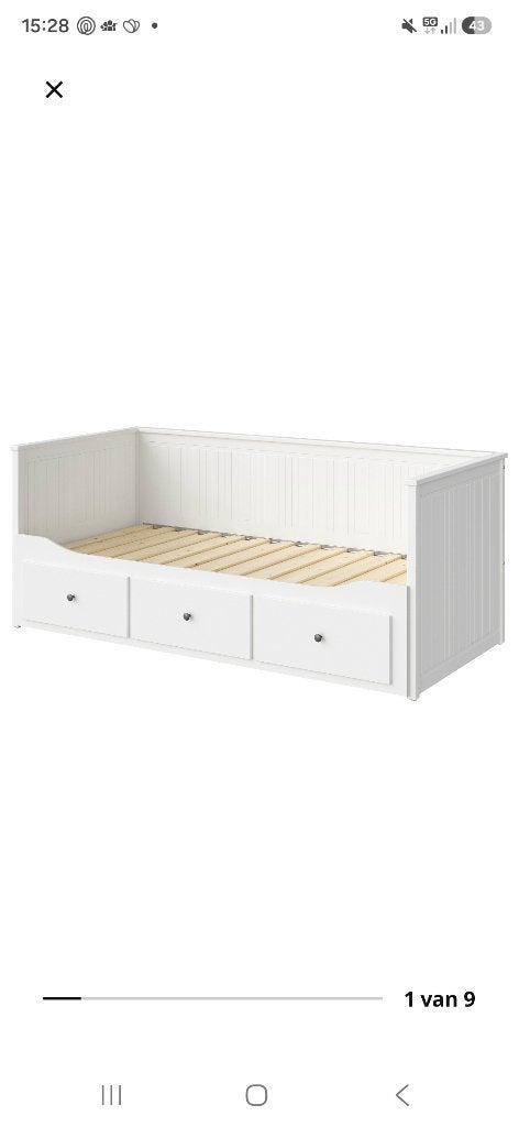 Hemnesbed zonder matras, Ophalen, Gebruikt, Eenpersoons, Wit