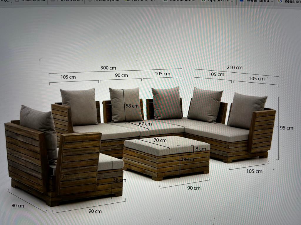 Prachtige Rough-B Teakhouten Loungeset Hoekbank, Tuin en Terras, Tuinsets en Loungesets, Meer dan 8 zitplaatsen, Teakhout, Ophalen of Verzenden