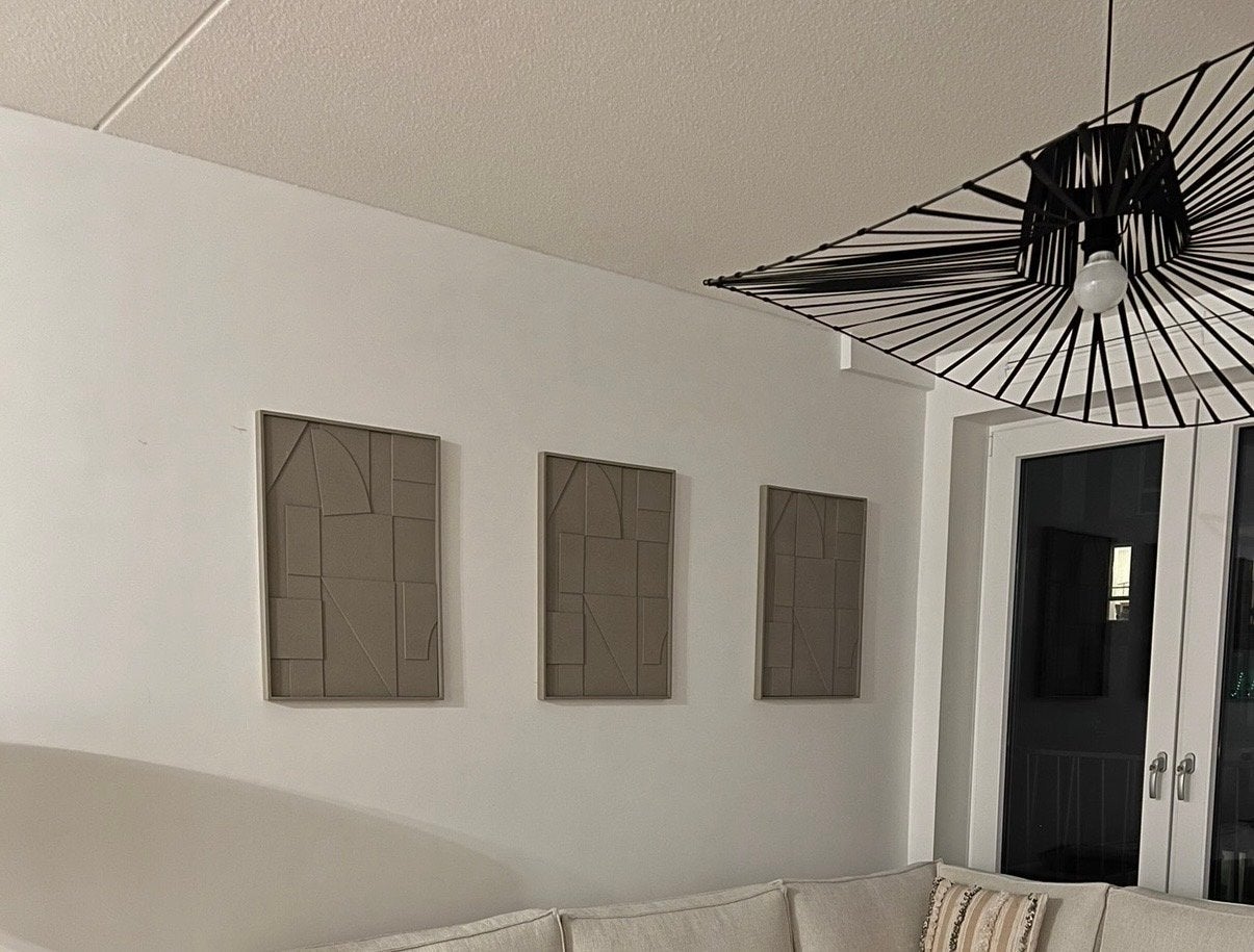 Set van 3 moderne japandi abstracte kunstwerken, Ophalen, 50 – 75, Minder dan 50 cm, Zo goed als nieuw