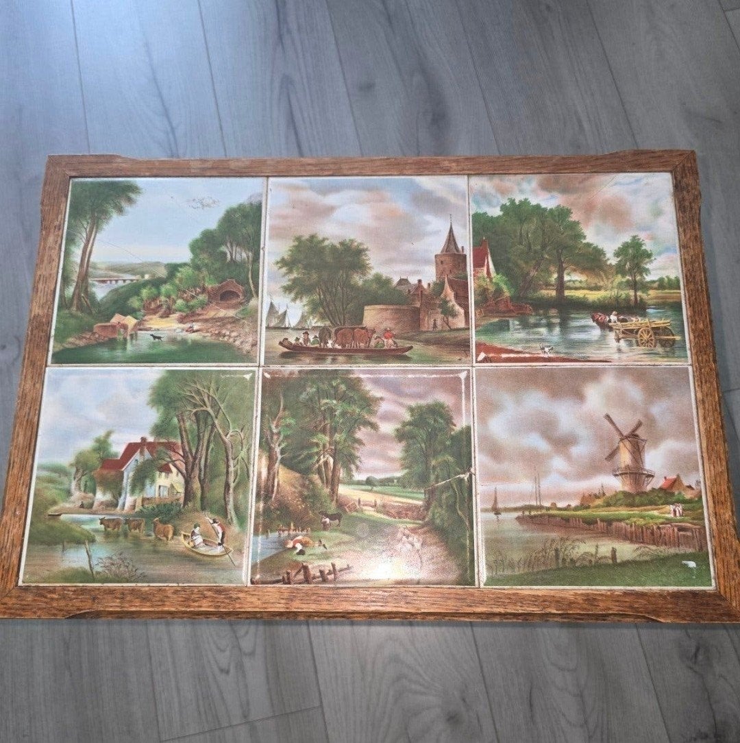 Vintage bijzettafel met Delfts blauwe tegels, Minder dan 45 cm, Gebruikt, Vintage, Landelijk, Delfts blauw, Rechthoekig
