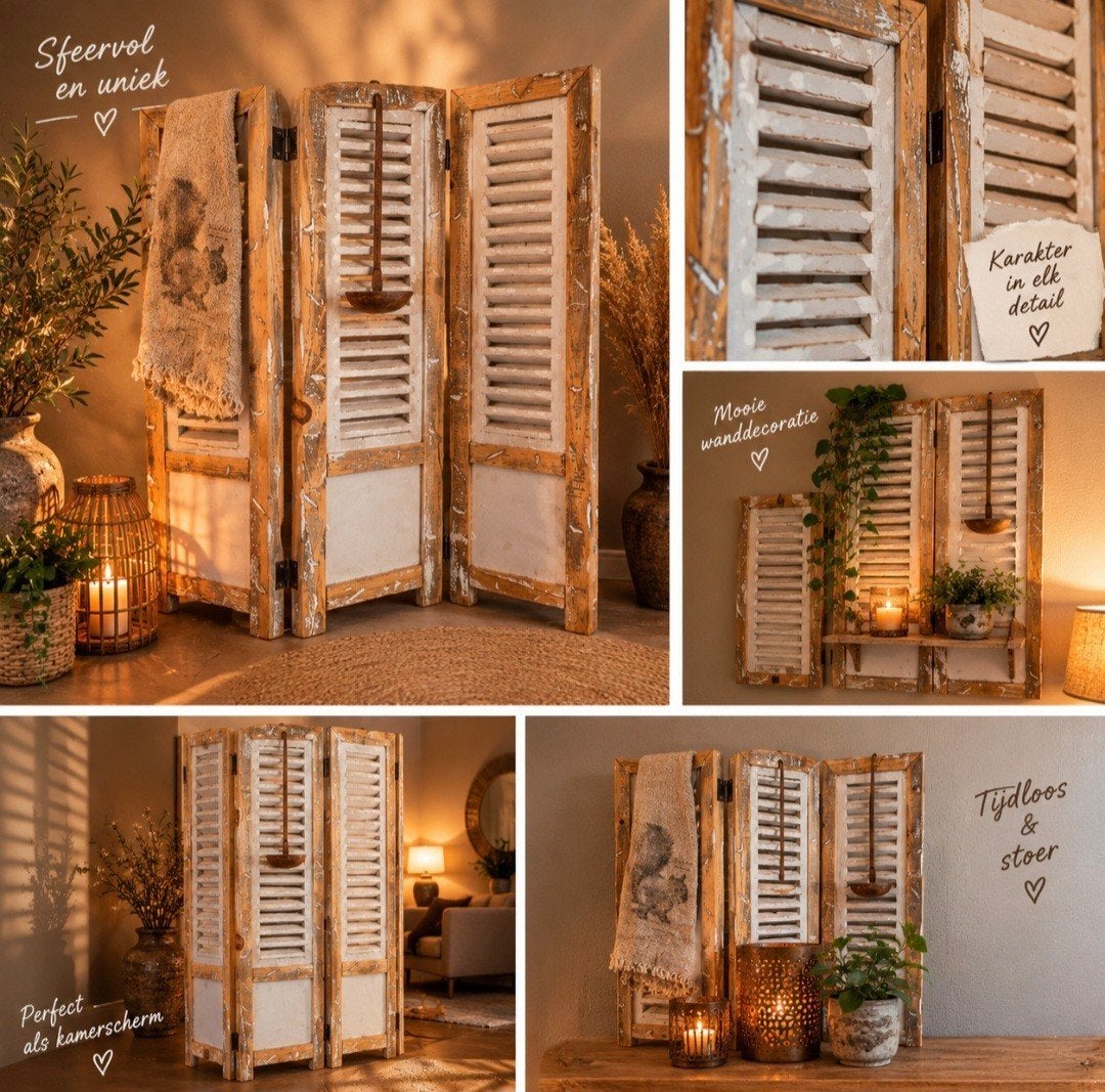 2 Houten Luikjes - Sfeervolle Decoratie voor de vensterbank, Hout, Gebruikt, Ophalen of Verzenden, Landelijk