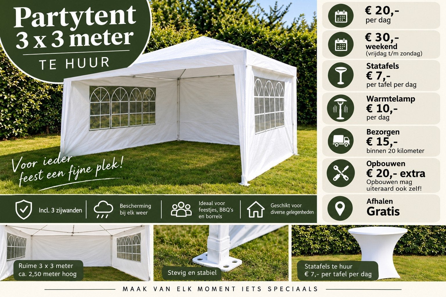 Partytent huren 3x3 meter | Feesttent incl. zijwanden | Vana, Gebruikt, Opvouwbaar, Partytent, Minder dan 4 meter
