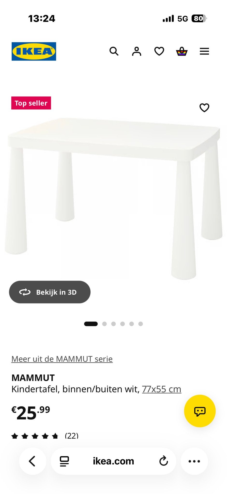 IKEA MAMMUT Kindertafel wit, 77x55 cm, Ophalen, Zo goed als nieuw, Tafel(s)