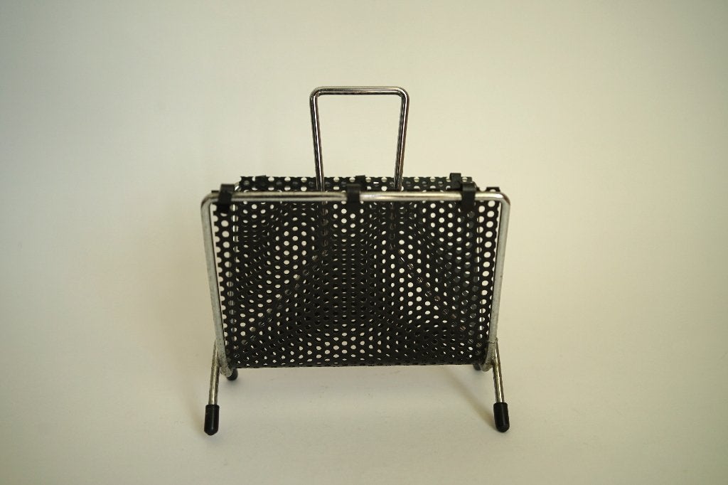 vintage brievenhouder Chroom frame zwart geperforeerd metaal, Ophalen of Verzenden, Huis en Inrichting