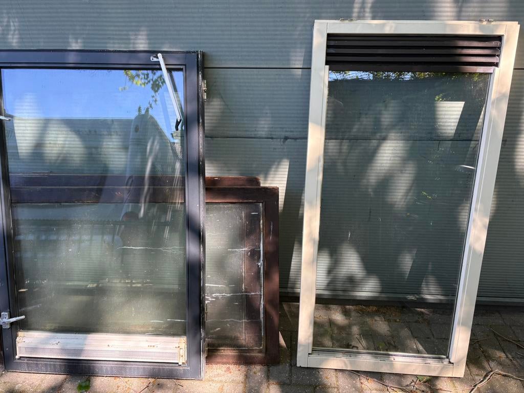 Ramen 2x met dubbel glas en 2x met enkel glas, Doe-het-zelf en Verbouw, Glas en Ramen, Ophalen, Gebruikt, Minder dan 80 cm, Gevelraam of Ruit