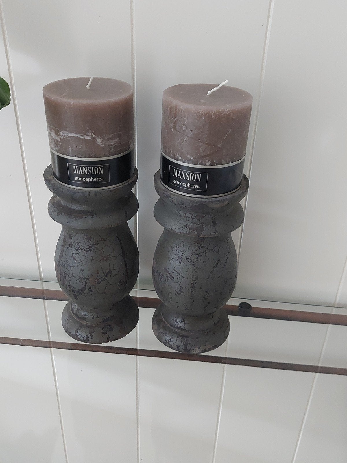 landelijke houten kandelaar zuiltje kaarsenstandaard kaarsen, Ophalen of Verzenden, Zo goed als nieuw, Hout, Grijs
