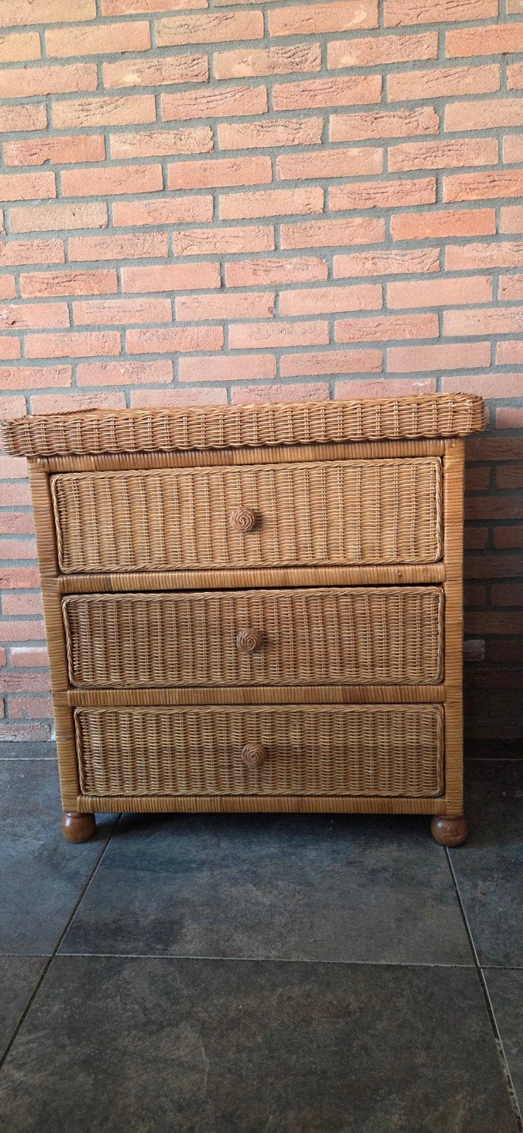 Rieten ladenkasten met 3 lades, Huis en Inrichting, Kasten | Ladekasten, Ophalen, Overige materialen, Gebruikt, 50 tot 100 cm