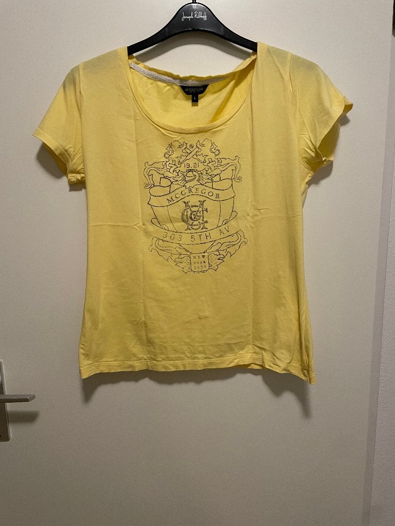 T-shirt geel taupe tekening McGregor maat L, Kleding | Dames, Maat 38/40 (M), McGregor, Geel, Ophalen of Verzenden