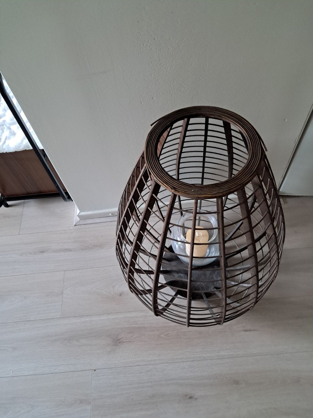 Decoratieve Bamboe Lantaarn met Kaarshouder, Huis en Inrichting, Lampen | Vloerlampen, Gebruikt, Minder dan 100 cm, Glas, Ophalen