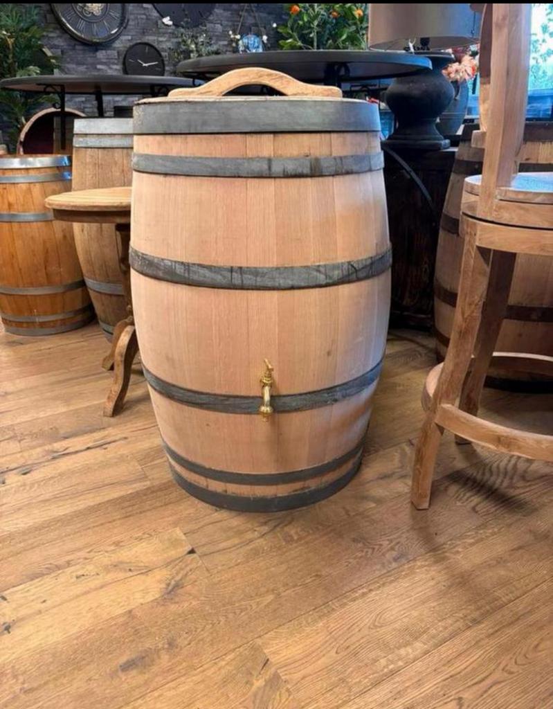 Eikenhouten regenton met los deksel en kraan, Tuin en Terras, Regentonnen, Zo goed als nieuw, Hout, 150 liter of meer, Ophalen