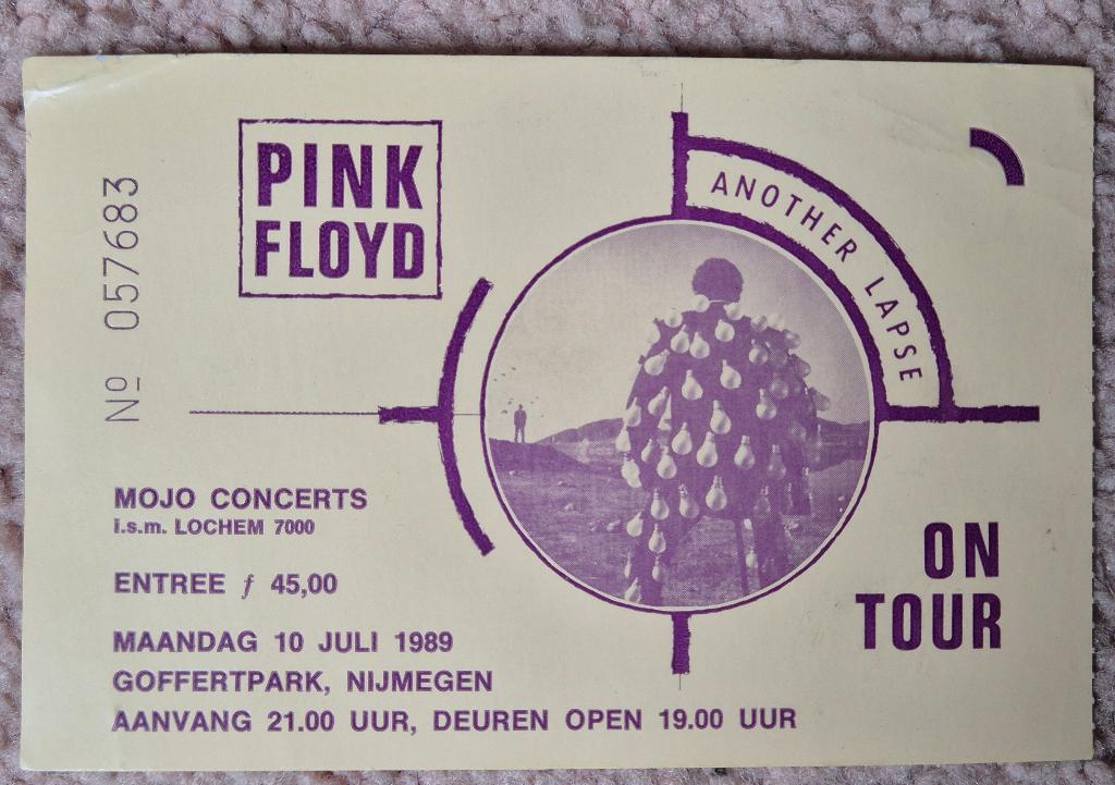 Ticket Pink Floyd Goffert Park 1989 + artikelen, Verzamelen, Muziek, Artiesten en Beroemdheden, Ophalen of Verzenden, Gebruikt