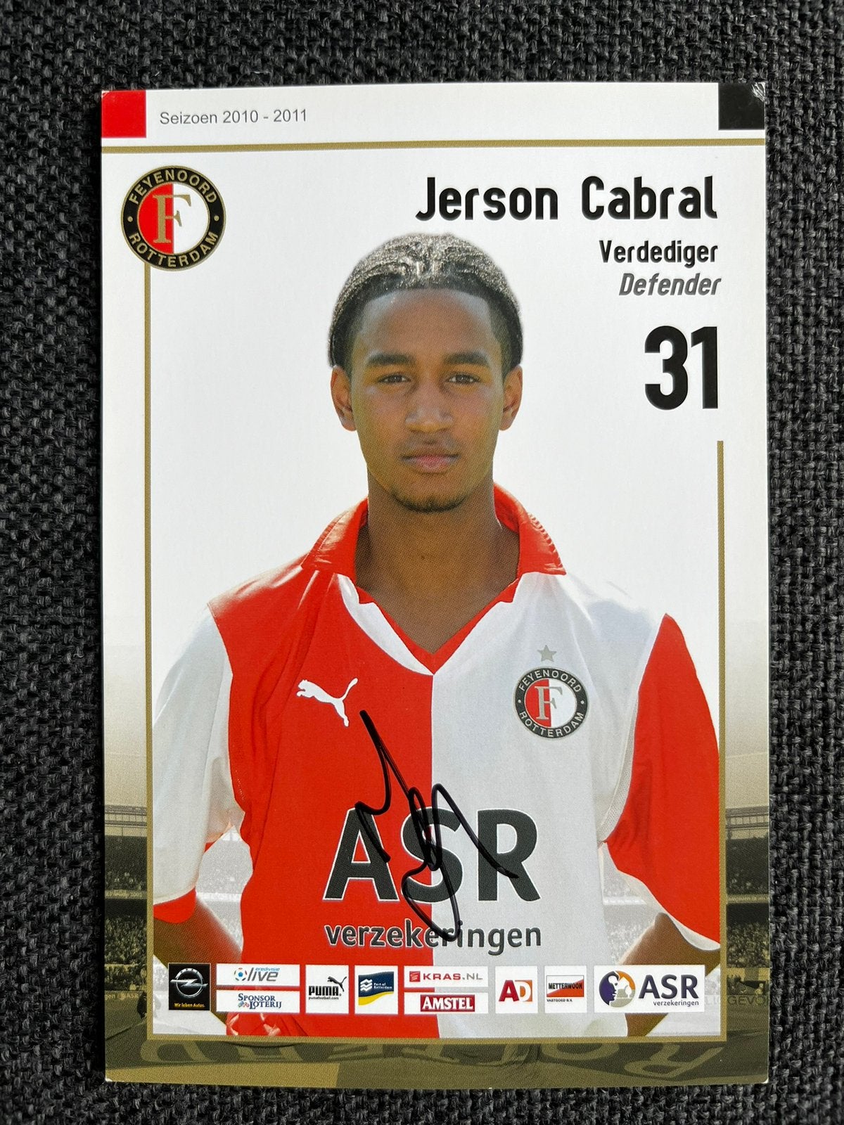 Feyenoord spelerskaart Cabral met handtekening, Verzamelen, Sportartikelen en Voetbal, Ophalen of Verzenden, Zo goed als nieuw