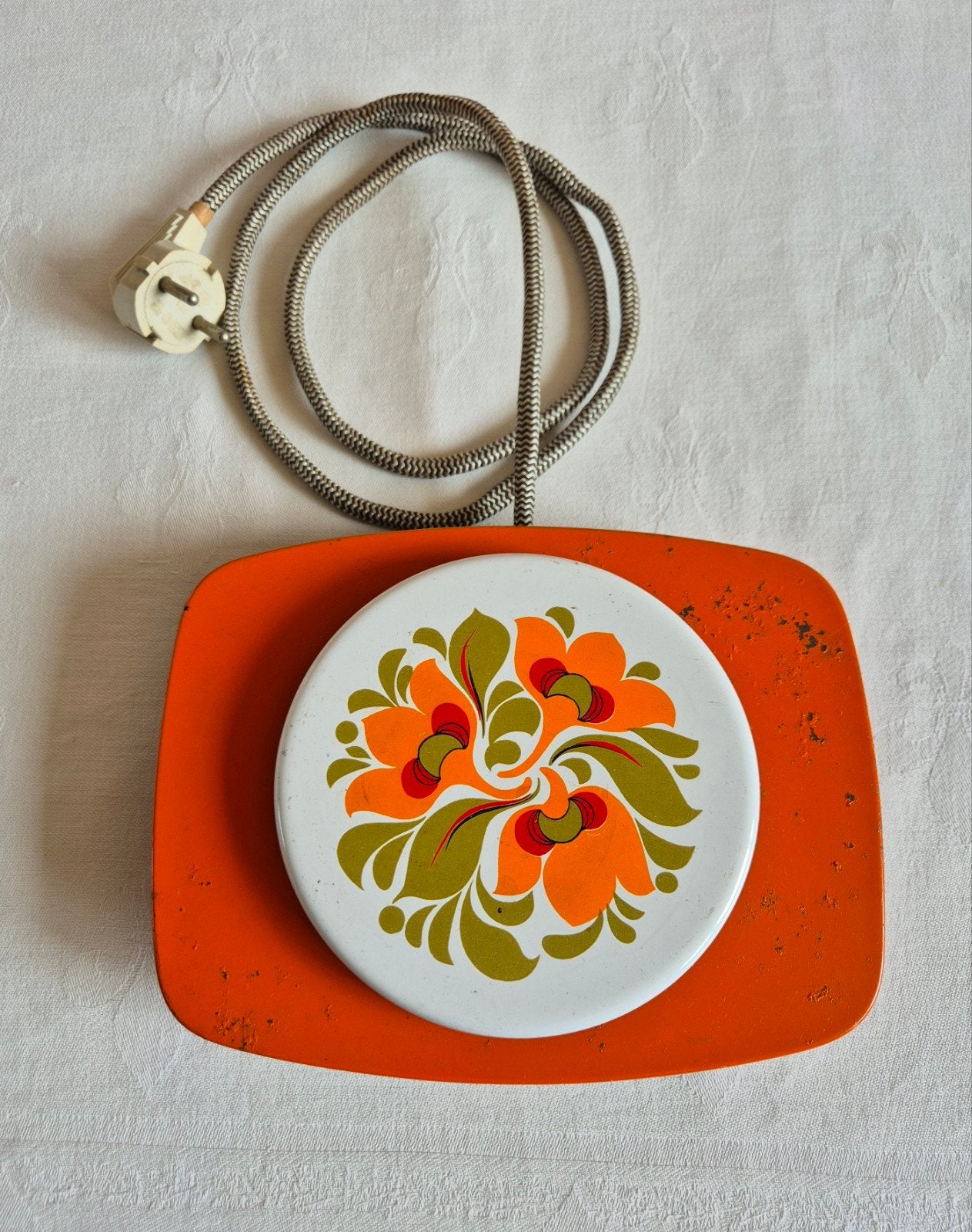 Vintage Inventum Warmhoudplaatje - Oranje met Bloemen, Ophalen of Verzenden