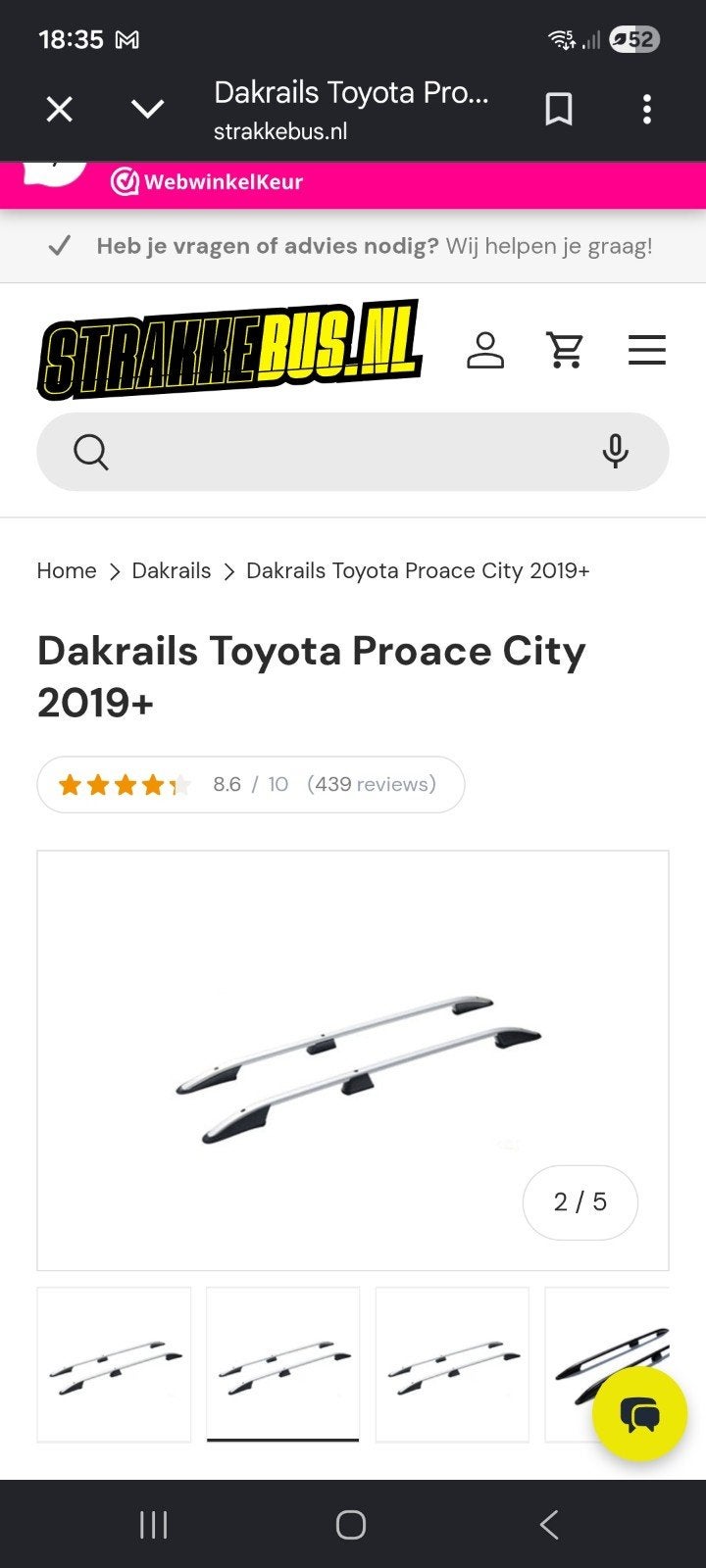 dakrail toyota proace city L1, Eén persoon, Cadeaubon