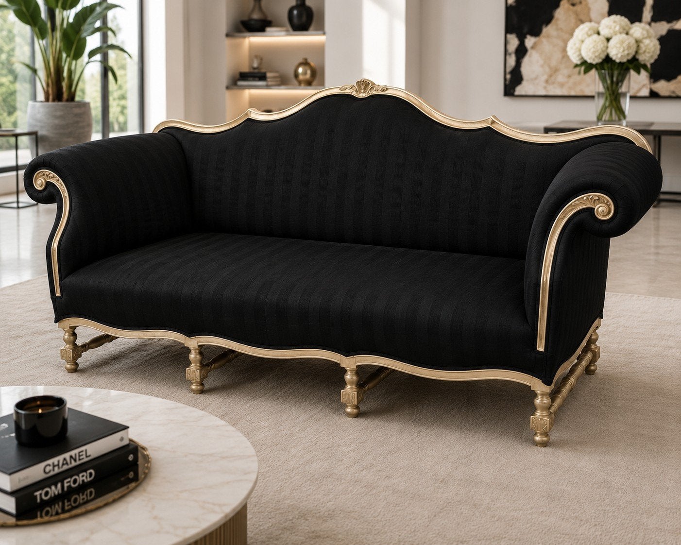 Antieke Barok Salonbank | Zwart/Goud | Unieke Blikvanger, Huis en Inrichting, Ophalen, Zwart, Tweepersoons, 140 cm