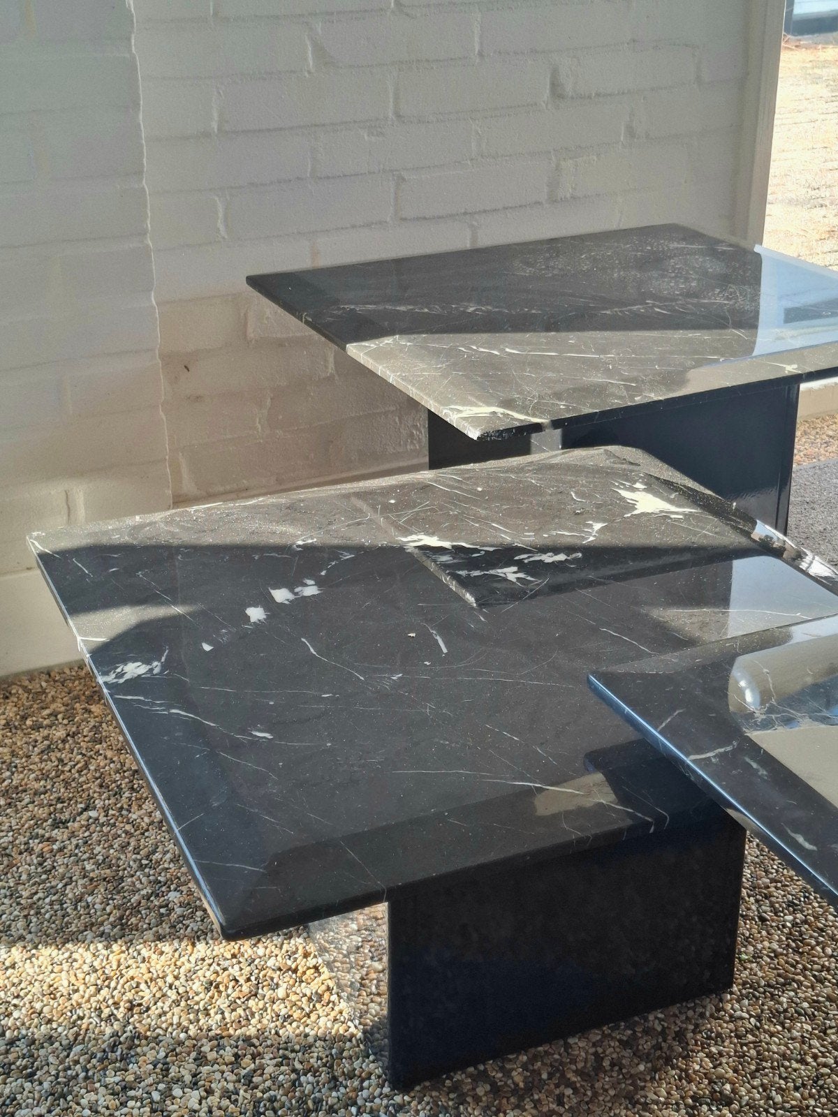 marmeren tafels 60 x 60 met kunststof onderstel, Ophalen, Kunststof, Gebruikt, 50 tot 100 cm