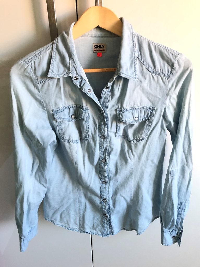 Drie spijker blousjes S/M, Ophalen of Verzenden, Zo goed als nieuw, Blauw