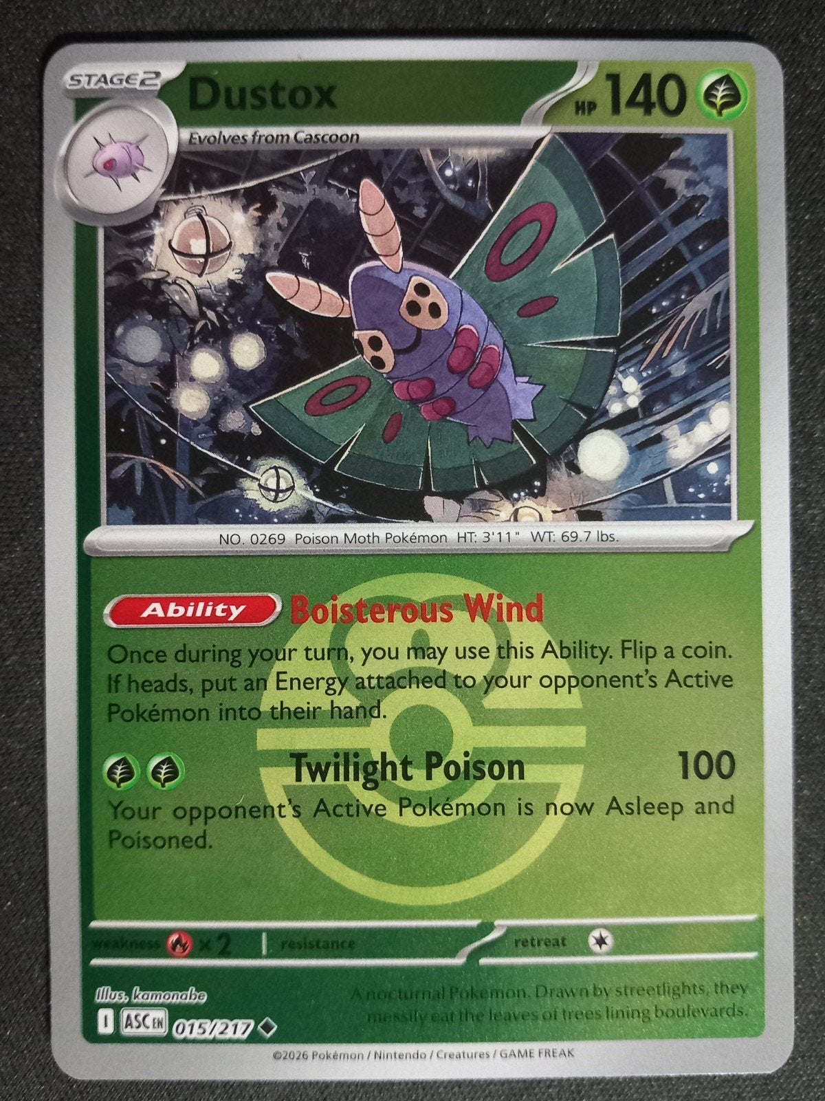 Pokemon Dustox 015/217 Ascended Heroes Reverse Pokeball NM, Verzenden, Zo goed als nieuw, Losse kaart, Foil