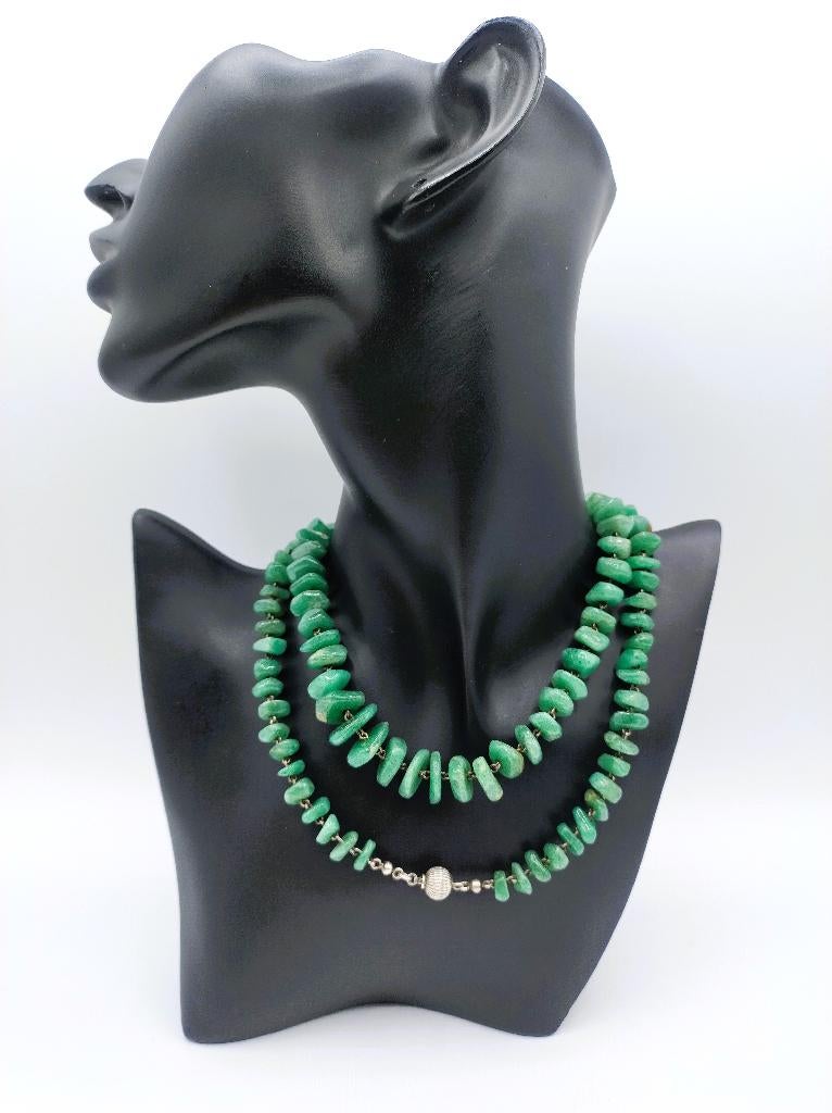 Vintage aventurijn ketting met zilveren bolslot, 73,5 cm, Met kristal, Info@zilverwebsite.nl, Verzenden, Zo goed als nieuw
