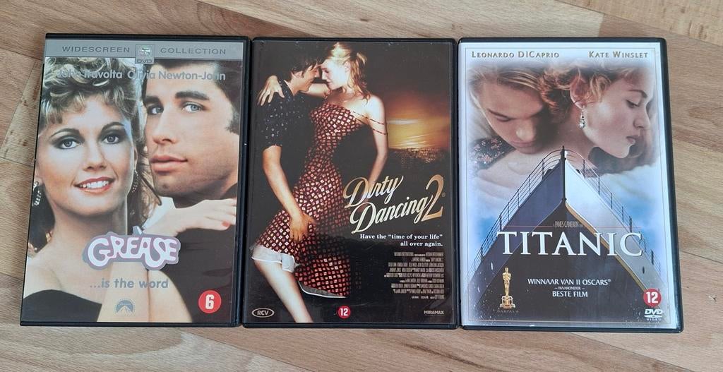 Dvd's,  Grease, Dirty Dancing, Titanic, Vanaf 12 jaar, Ophalen, Zo goed als nieuw