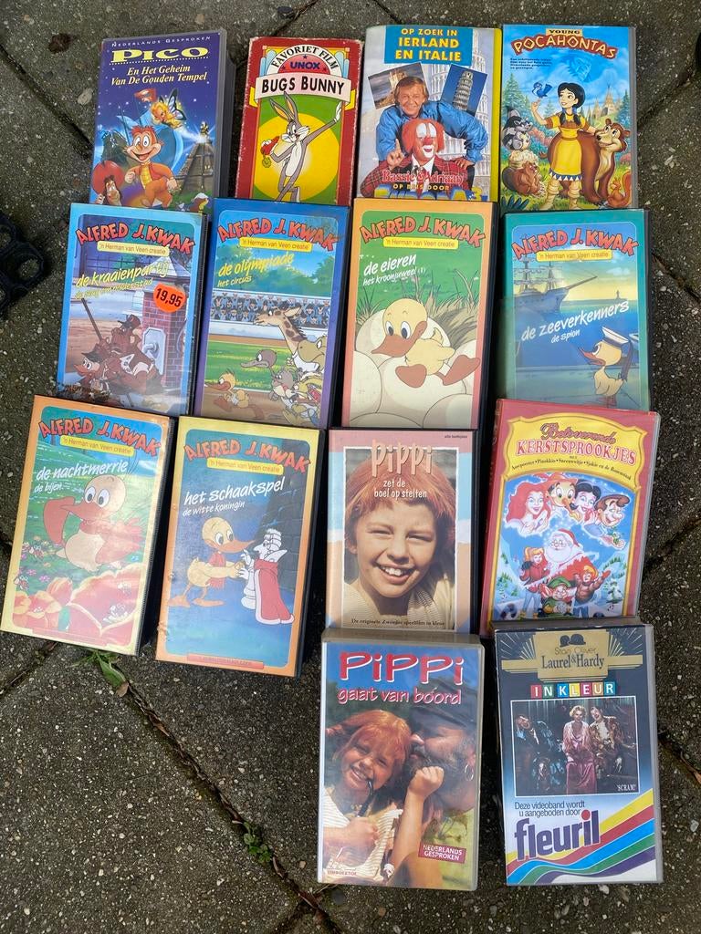 VHS banden: Alfred J. Kwak, Pippi, Bassie & Adriaan, Alle leeftijden, Ophalen of Verzenden, Gebruikt, Overige genres