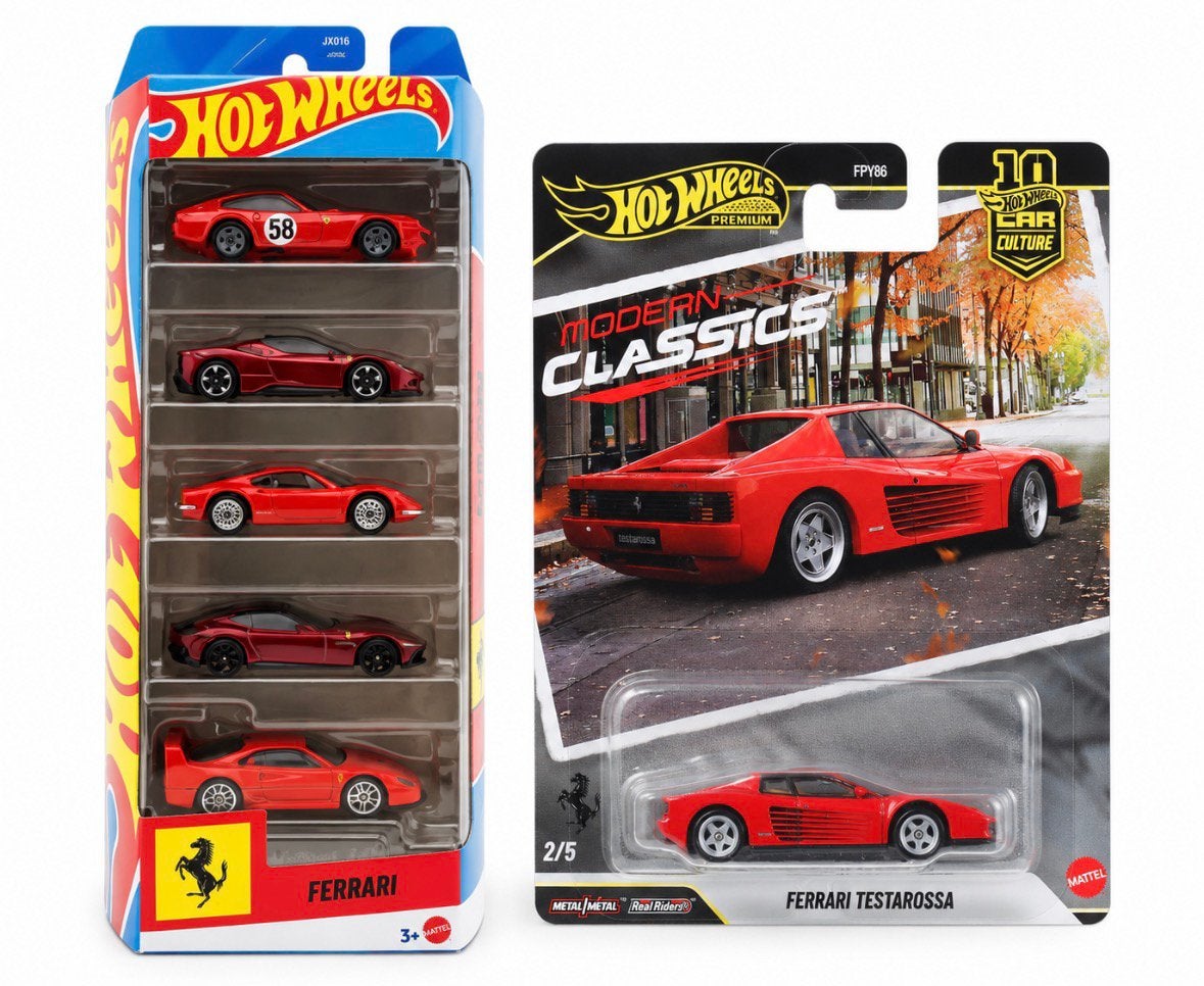 ACTIE! Hot Wheels Ferrari Testarossa en 5 Pack, Hobby en Vrije tijd, Www.rubensmodelautos.nl, Auto, Nieuw, Ophalen of Verzenden