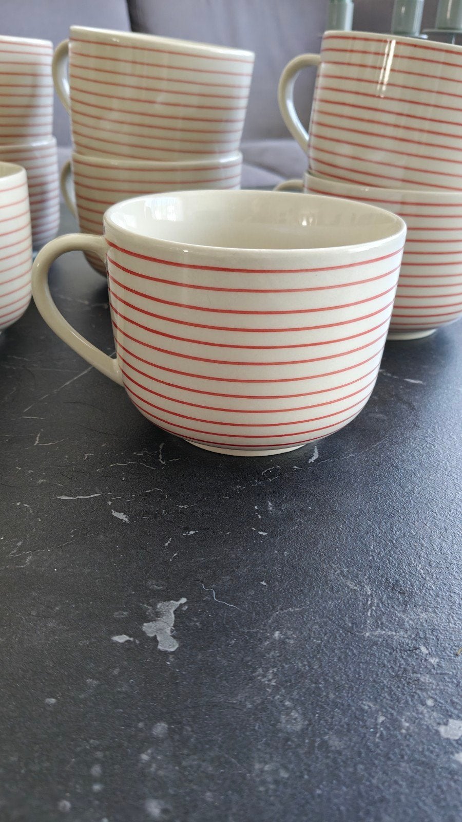 Set van 8 soepkommen met rood gestreepte decoratie, Huis en Inrichting, Keuken | Servies, Ophalen