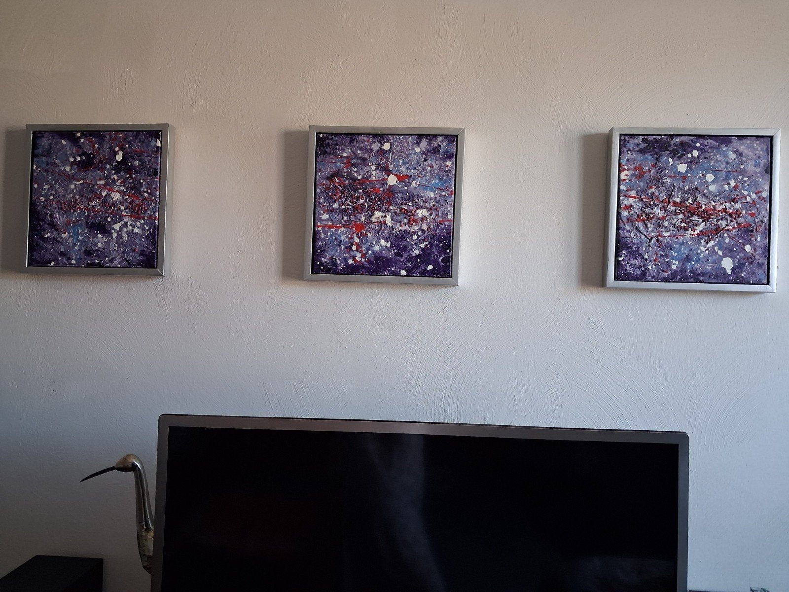 Prachtig drieluik: Abstracte heelal kunst met reliëf, Antiek en Kunst, Kunst | Schilderijen | Abstract, Ophalen