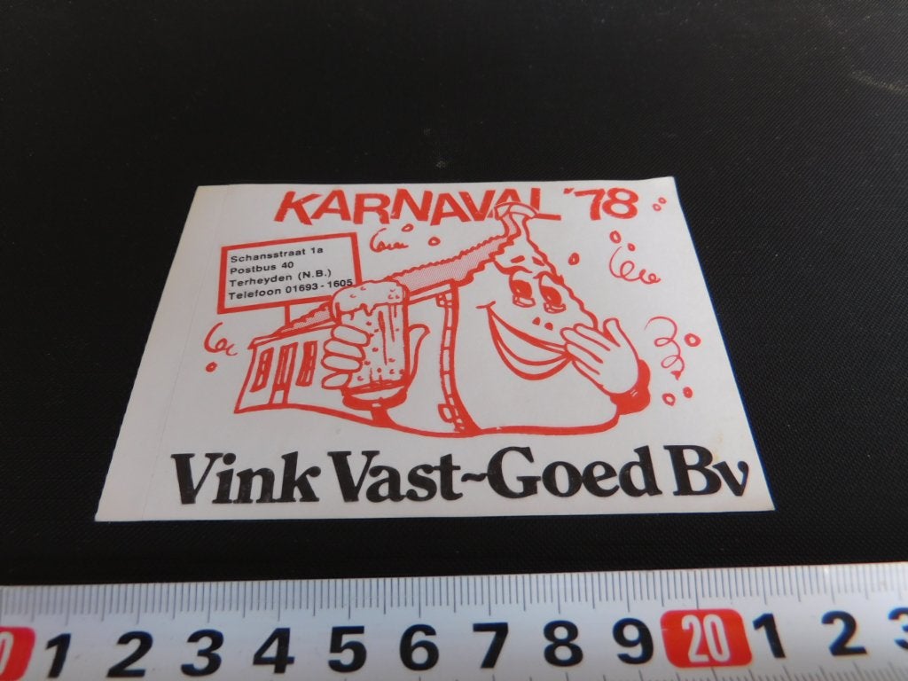 sticker terheijden karnaval 1978 vink vast-goed bv, Ophalen, Zo goed als nieuw