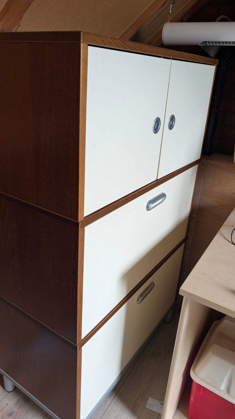 Jaren '70 Archiefkast met 2 Lades en Legplank, Gebruikt, 100 tot 150 cm, Meerdere deuren, 50 tot 100 cm