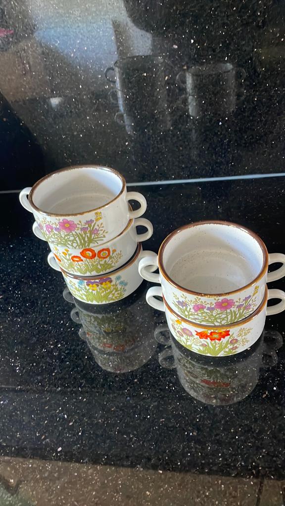 5 Soepkommen (5) "Wildflower" motief met bloemen, Ophalen, Zo goed als nieuw, Keramiek, Kom(men)
