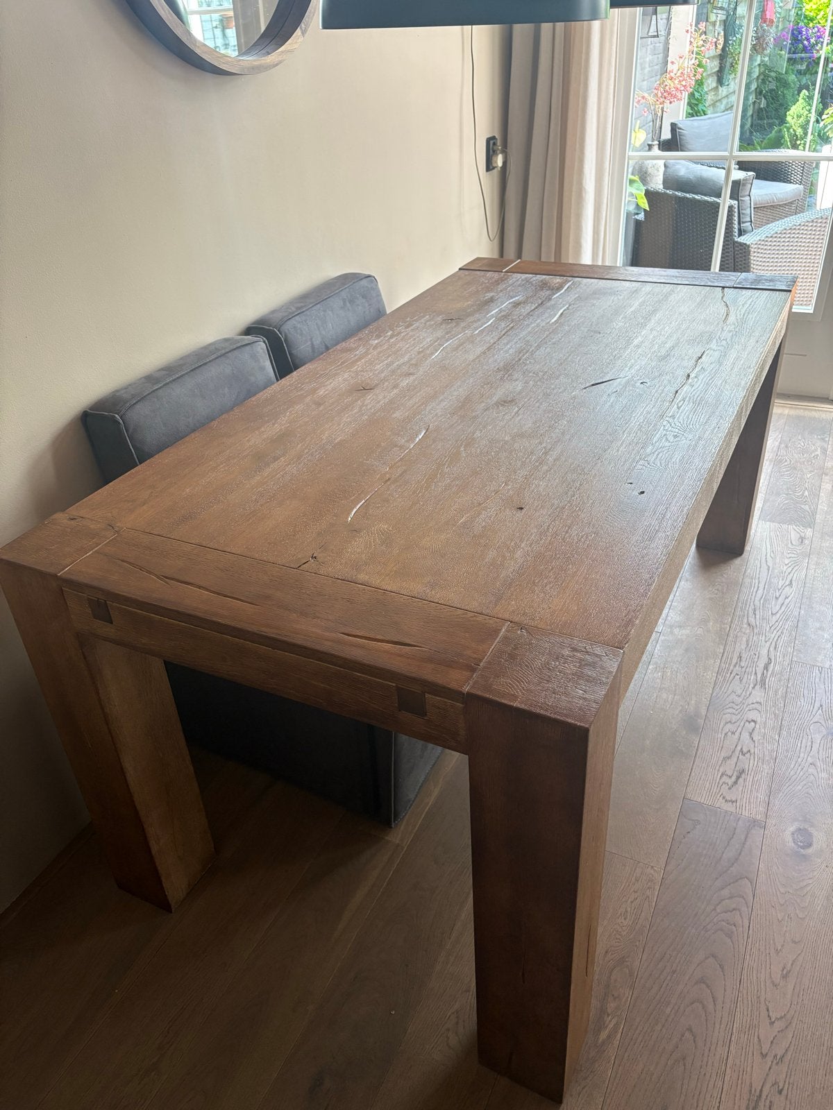 Massieve houten eettafel met 6 stoelen, Huis en Inrichting, Ophalen, Gebruikt, 50 tot 100 cm, 150 tot 200 cm