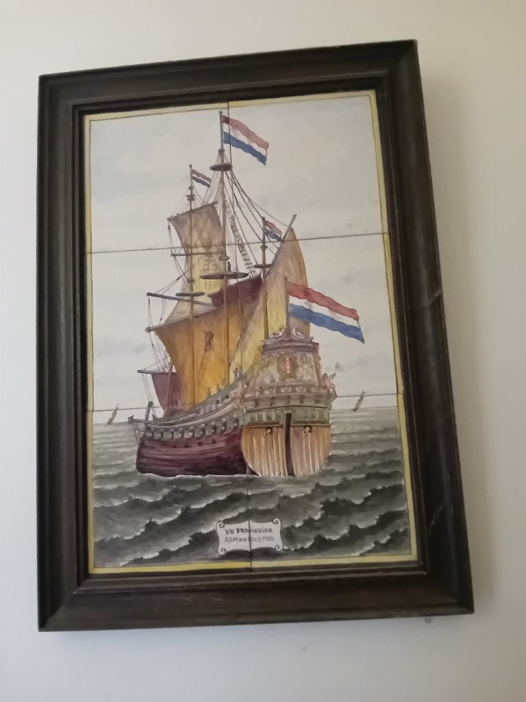 Schilderij tegeltjes, Antiek en Kunst, Maritiem / water, Realistisch, Ophalen of Verzenden, Ingelijst