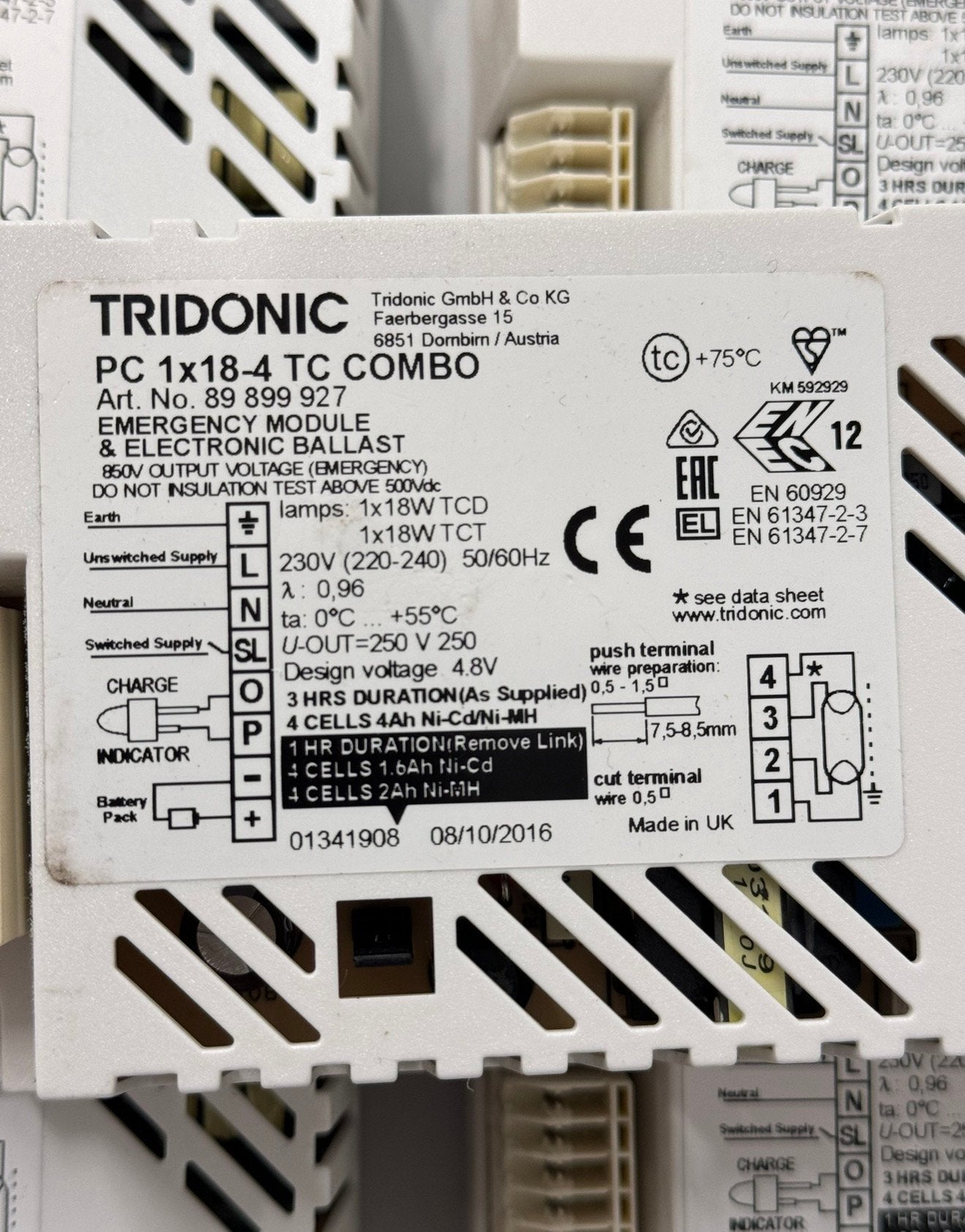 Partij 5 Tridonic 1x18-4 TC COMBO 89899927 EVSA Noodunit, Ophalen of Verzenden, Zo goed als nieuw, H, H