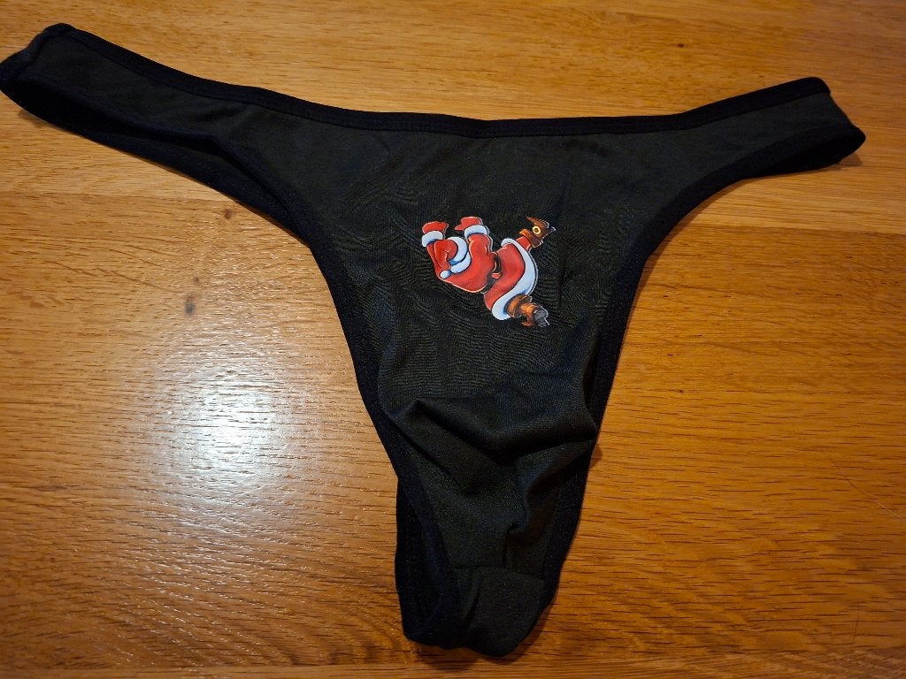 Zwarte string met kerstman opdruk maat L, Verzenden, Zwart, Onbekend, Overige typen