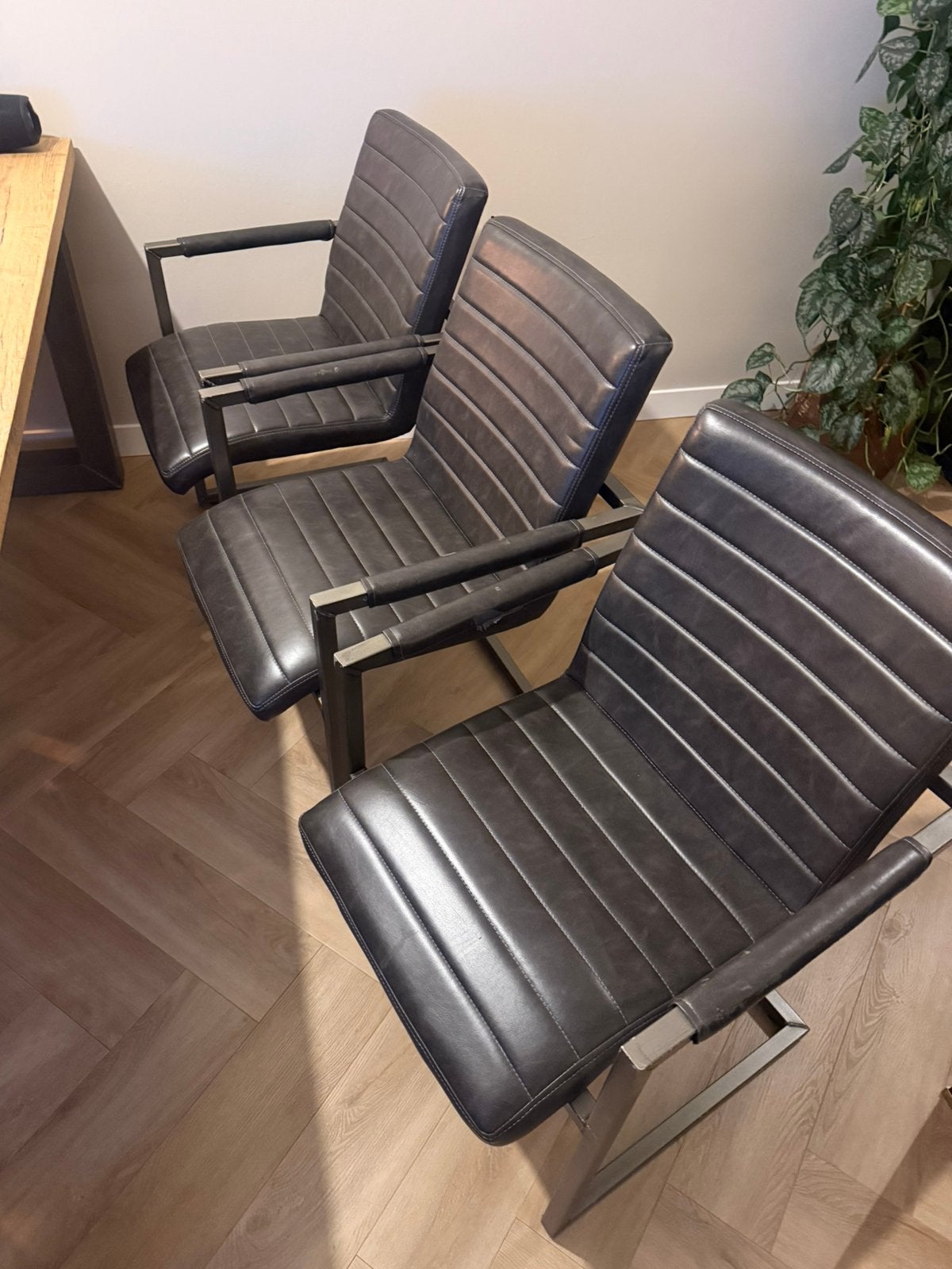 6 eetkamerstoelen industrieel, Huis en Inrichting, Ophalen, Gebruikt, Grijs, Vijf, Zes of meer stoelen