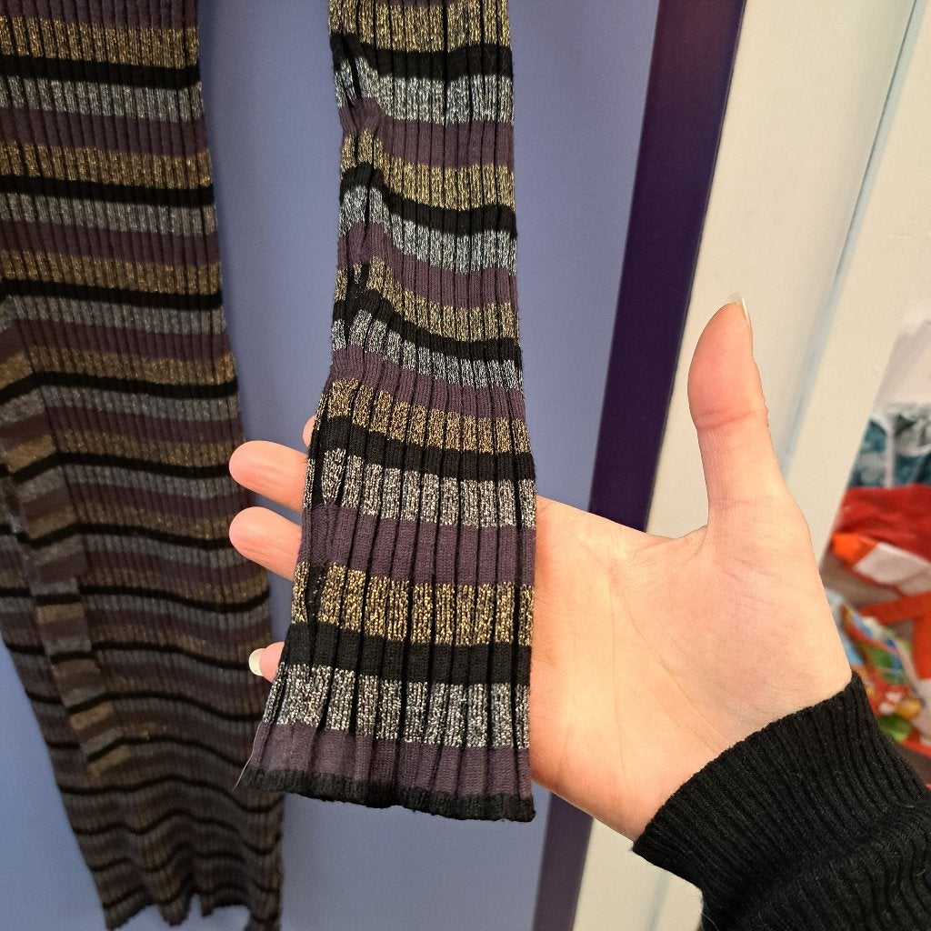 Claudia Sträter midi jurk gestreept metallic goud 36 44654, Overige kleuren, ., Ophalen of Verzenden, Zo goed als nieuw