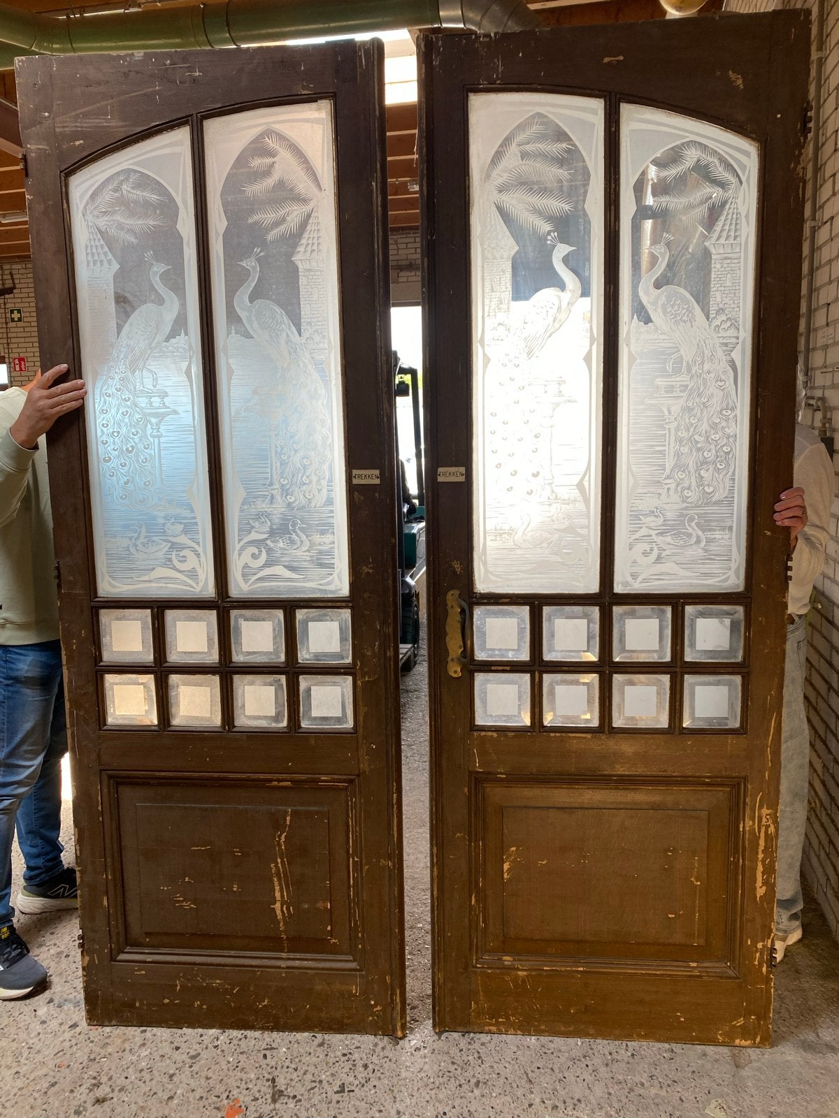 Prachtige Jugendstil Deuren met Geëtst Pauw en Kasteel Glas, Ophalen, Gebruikt, 80 tot 100 cm, 215 cm of meer