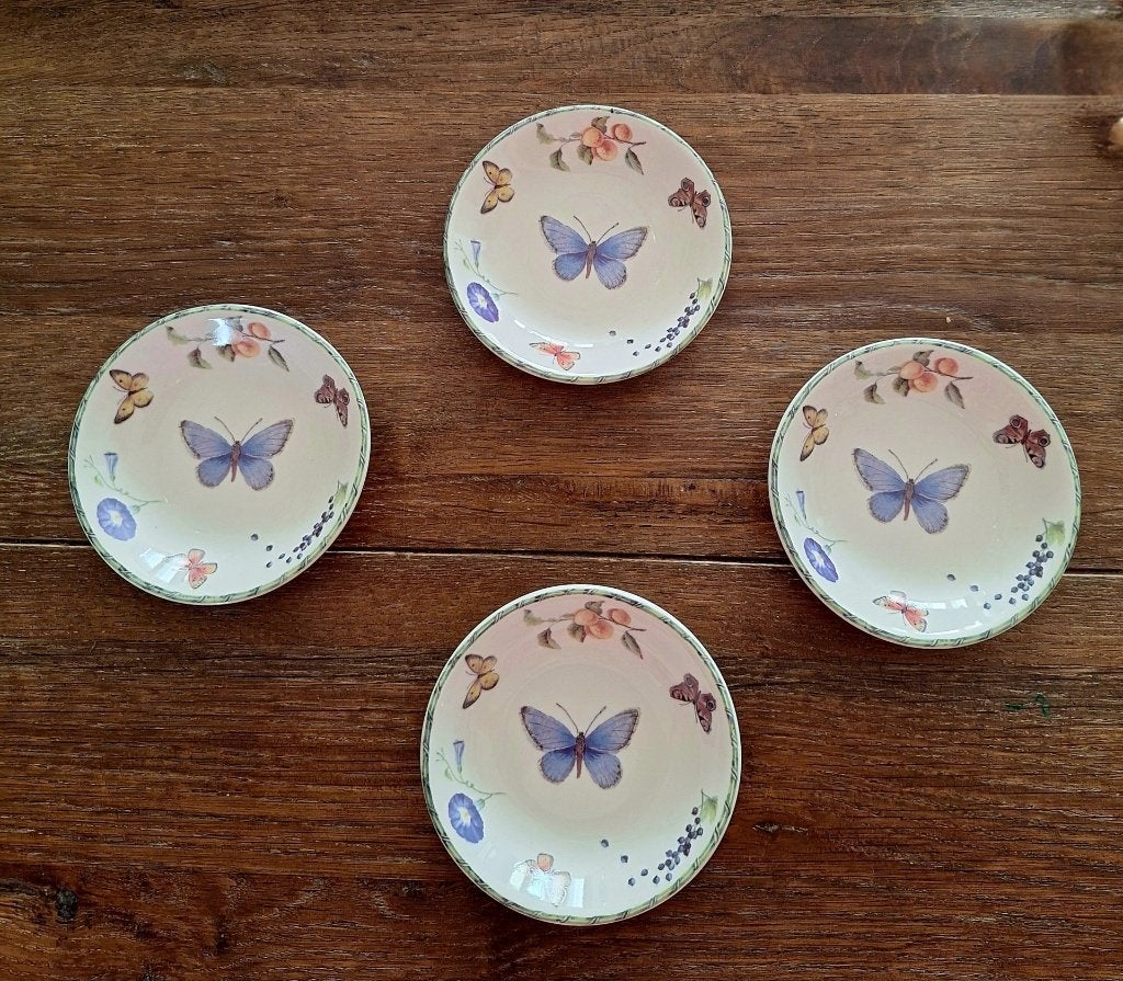 Janneke Brinkman vier schoteltjes voor petit fours bijv., Ophalen of Verzenden, Zo goed als nieuw, Overige stijlen, Kop(pen) en/of Schotel(s)