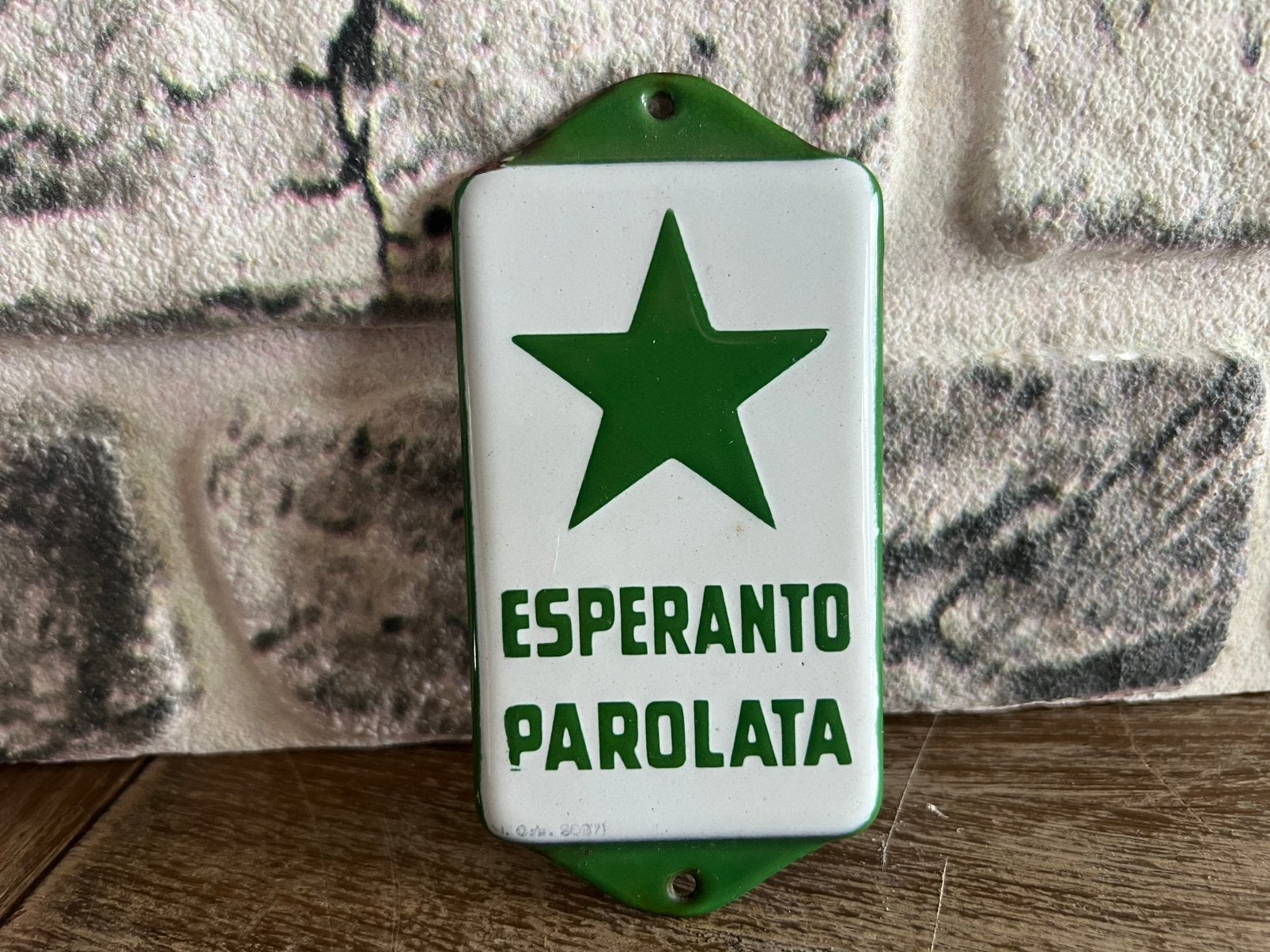 OUD EMAILLE DEURPOSTBORDJE ESPERANTO PAROLATA, Antiek en Kunst, Ophalen of Verzenden