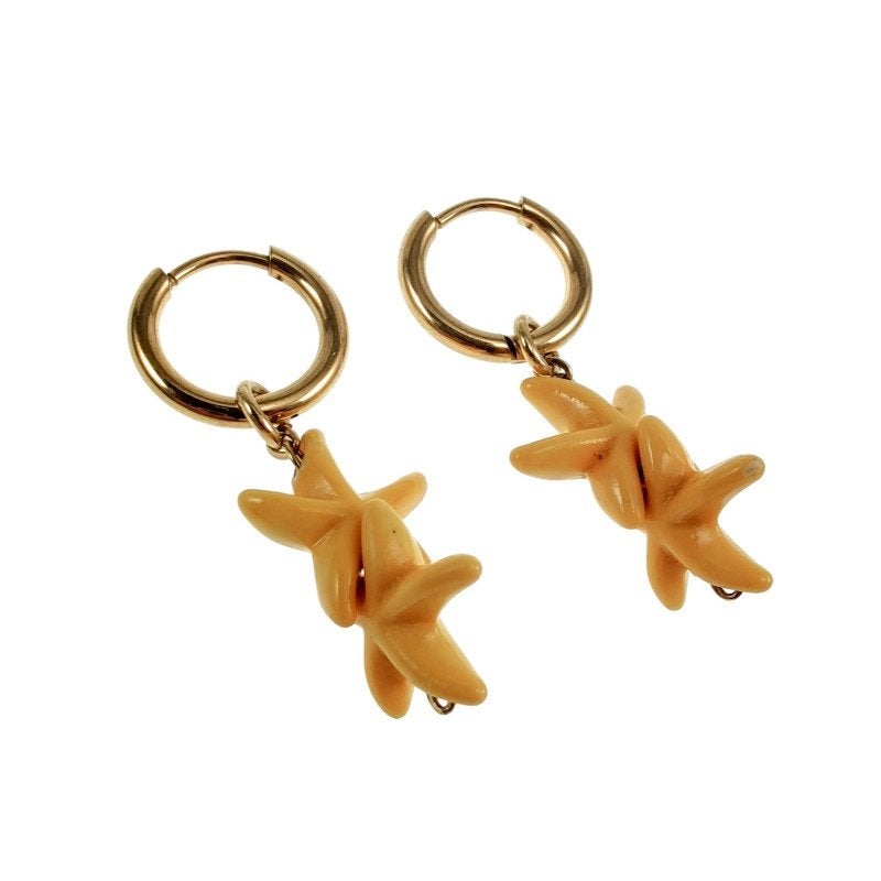 Dames Oorringen RVS Verguld + Gele Natuursteen Hanger, Sieraden, Tassen en Uiterlijk, Oorbellen, Overige materialen, Birgitta-Gracht 33, 6465 EL Kerkrade, Nederland